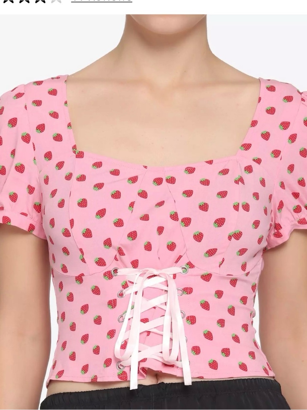Hot Topic Pink Strawberry Lace-Up Crop Top